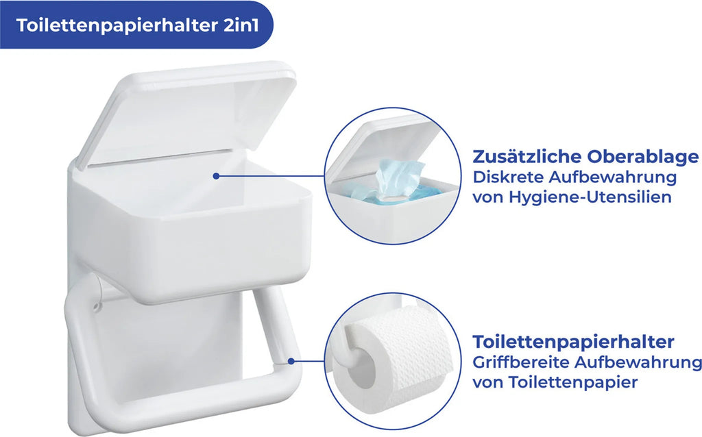 WENKO Toilettenpapierhalter 2 in 1 mit Feuchttücherbox Ablage Weiß WC Rollen