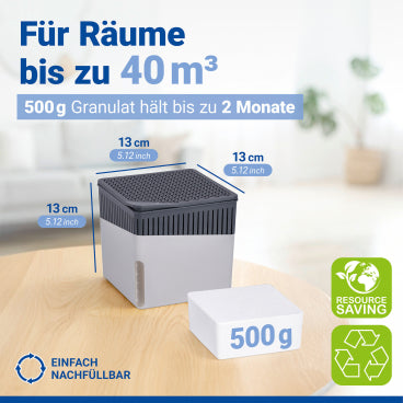 WENKO Raumluftuftentfeuchter Mod Cube, 500 g – Farbe: grau, Fassungsvermögen: 0,8 L