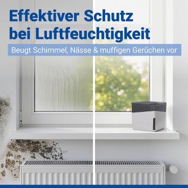 WENKO Raumluftuftentfeuchter Mod Cube, 500 g – Farbe: grau, Fassungsvermögen: 0,8 L