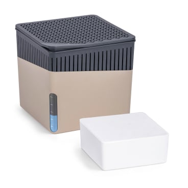 WENKO Raumluftuftentfeuchter Mod Cube, 500 g – Farbe: beige, Fassungsvermögen: 0,8 L
