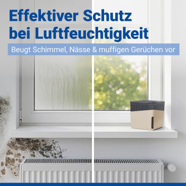 WENKO Raumluftuftentfeuchter Mod Cube, 500 g – Farbe: beige, Fassungsvermögen: 0,8 L