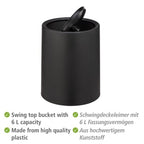 WENKO Schwingdeckeleimer Atri, 6 Liter – Farbe: schwarz