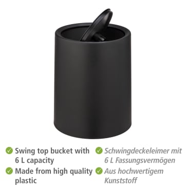 WENKO Schwingdeckeleimer Atri, 6 Liter – Farbe: schwarz