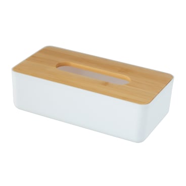 WENKO Kosmetiktücher Box Rotello, Deckel aus Bambus – Farbe: weiß