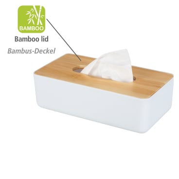 WENKO Kosmetiktücher Box Rotello, Deckel aus Bambus – Farbe: weiß
