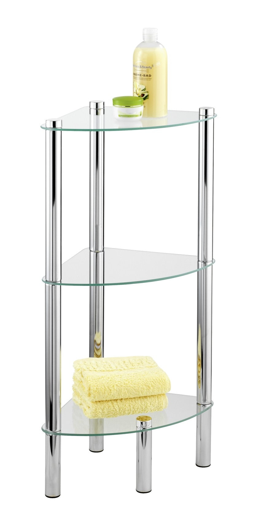 Wenko Eckregal Mod. Yago mit 3 Glasablagen, aus Edelstahl und Sicherheitsglas
