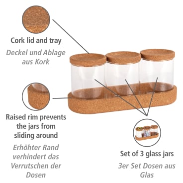 WENKO Aufbewahrungsdosen Apiro, Set, 4-teilig, Glas/Kork