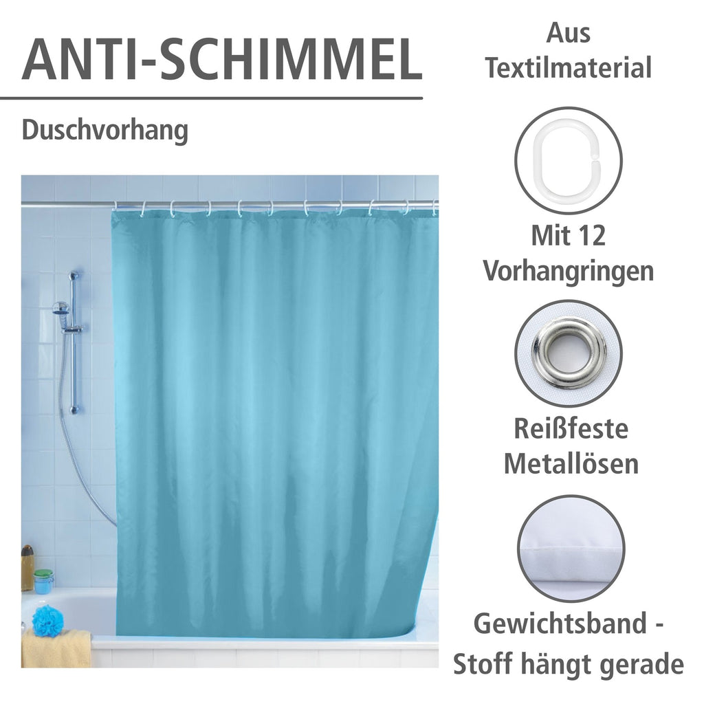 Wenko Anti-Schimmel Duschvorhang Uni Light Blue, Textil (Polyester), 180 x 200 cm, waschbar