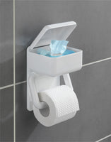 WENKO Toilettenpapierhalter 2 in 1 mit Feuchttücherbox Ablage Weiß WC Rollen