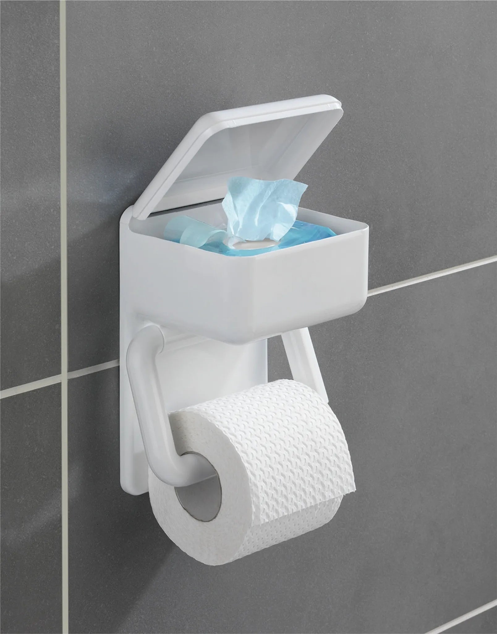 WENKO Toilettenpapierhalter 2 in 1 mit Feuchttücherbox Ablage Weiß WC Rollen