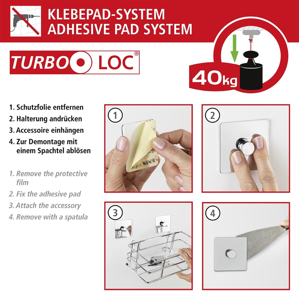 Wenko Turbo-Loc® Toilettenpapierhalter o. Deckel Quadro, Befestigen ohne bohren