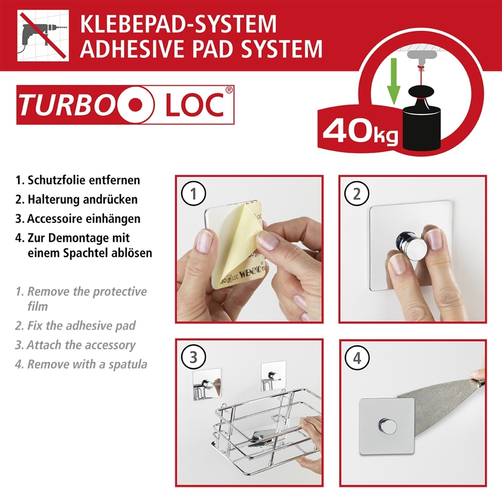 Wenko Turbo-Loc® Toilettenpapierhalter o. Deckel Quadro, Befestigen ohne bohren