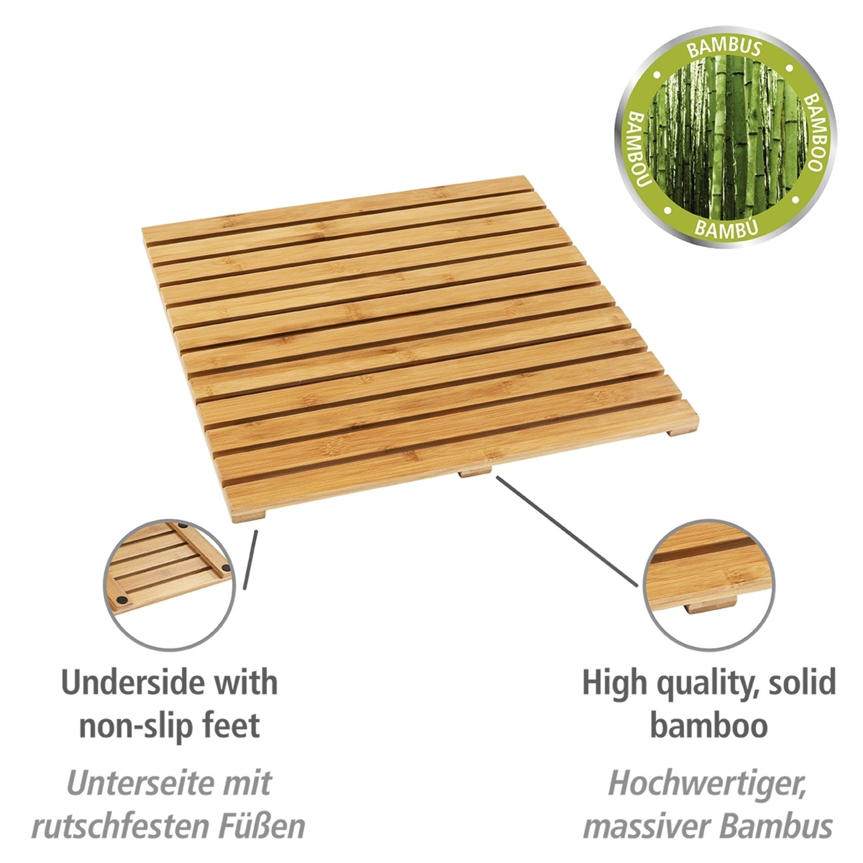 Wenko Baderost Mod. Indoor & Outdoor Bambus, 50 x 50 cm, mit rutschhemmender Unterseite