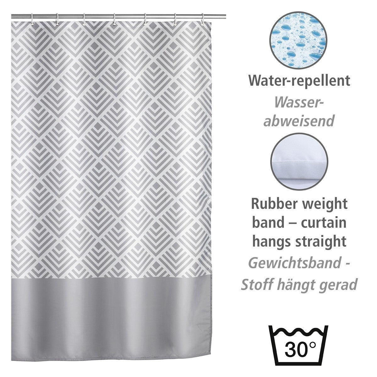 Wenko Anti-Schimmel Duschvorhang Echo, Textil (Polyester), 180 x 200 cm, waschbar