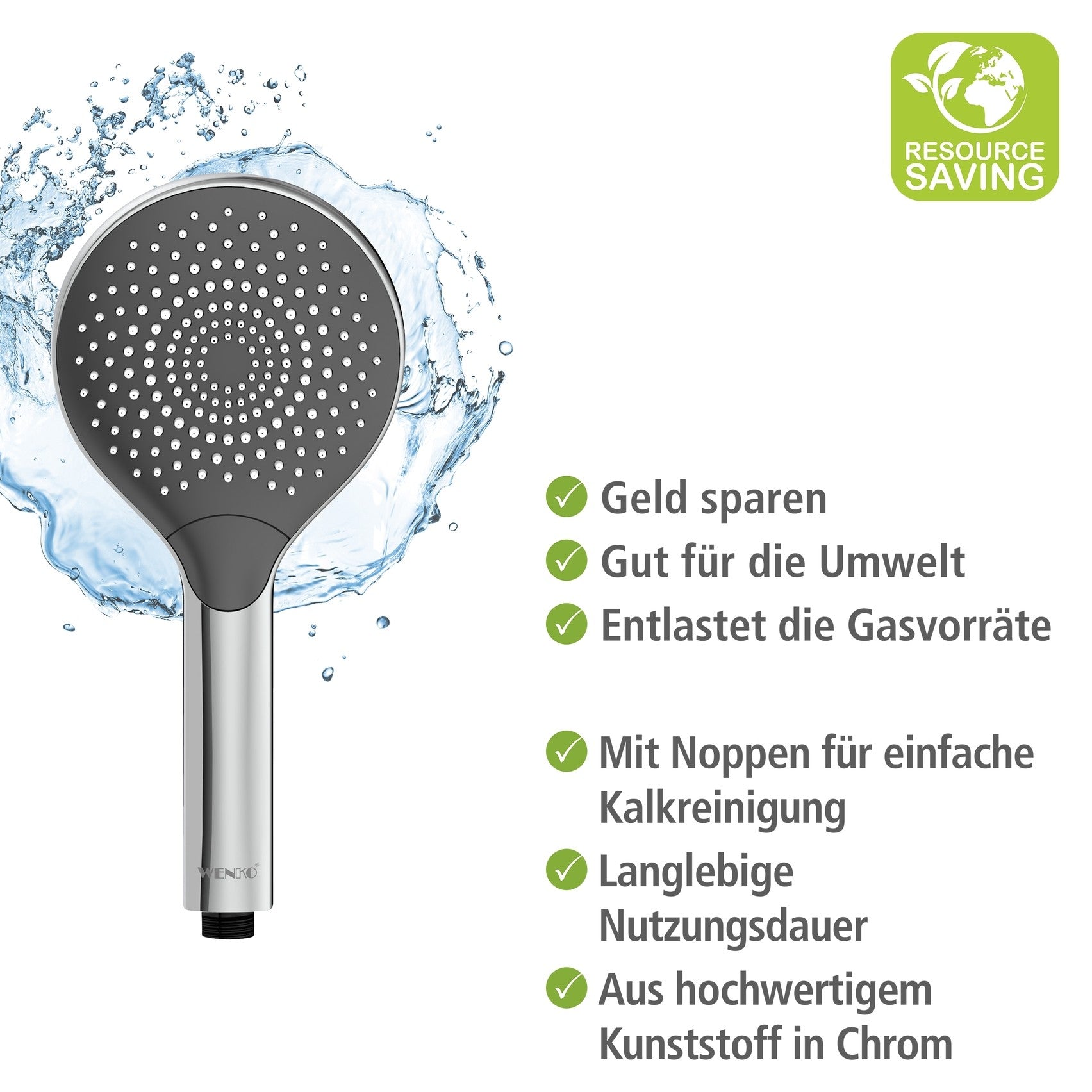 Wenko Duschkopf Watersaving Chrom, Ø 12 cm