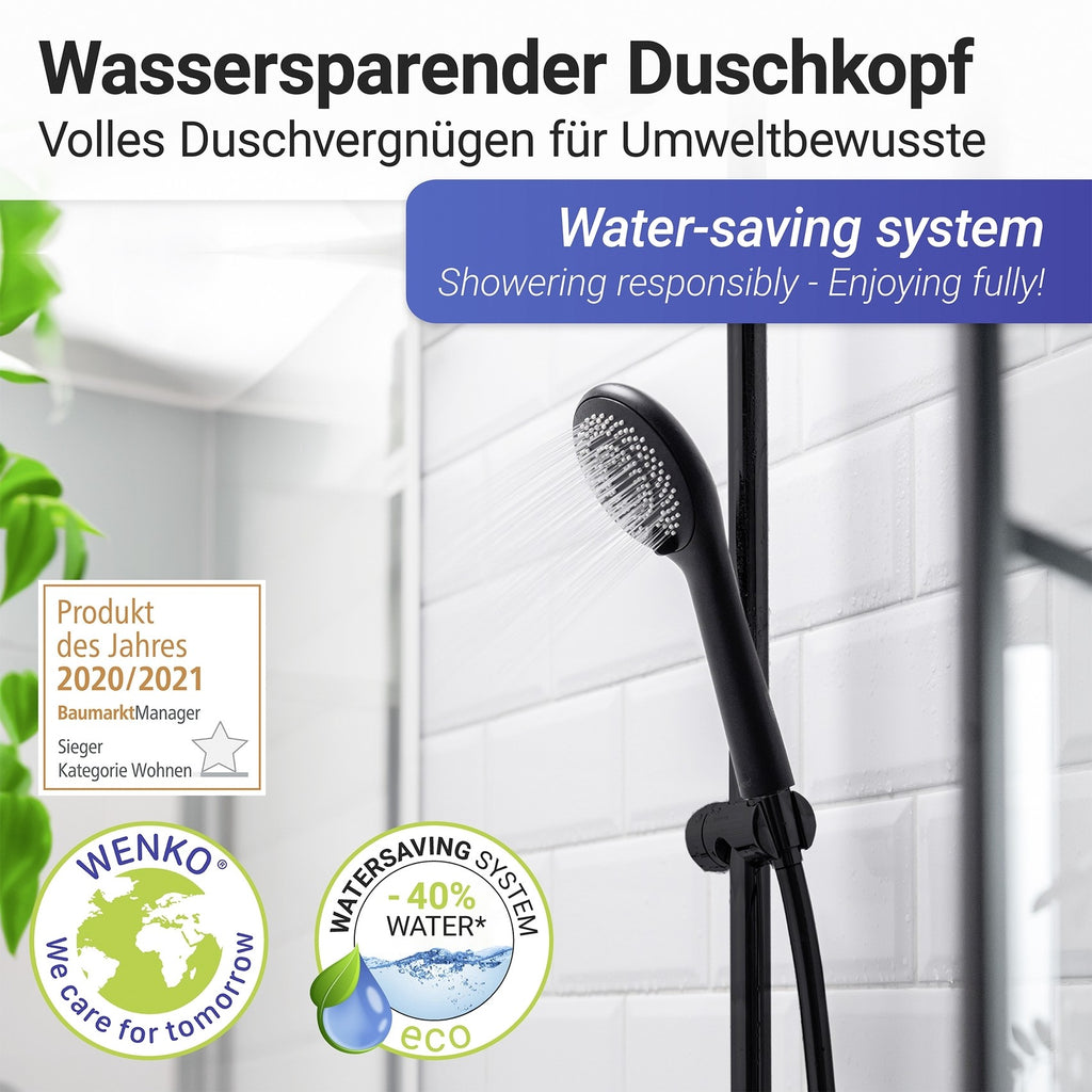 Wenko Duschkopf Watersaving Ø 110 cm 3 Funktionen, Universal-Handbrause, Ø 11 cm, 3 Strahlarten