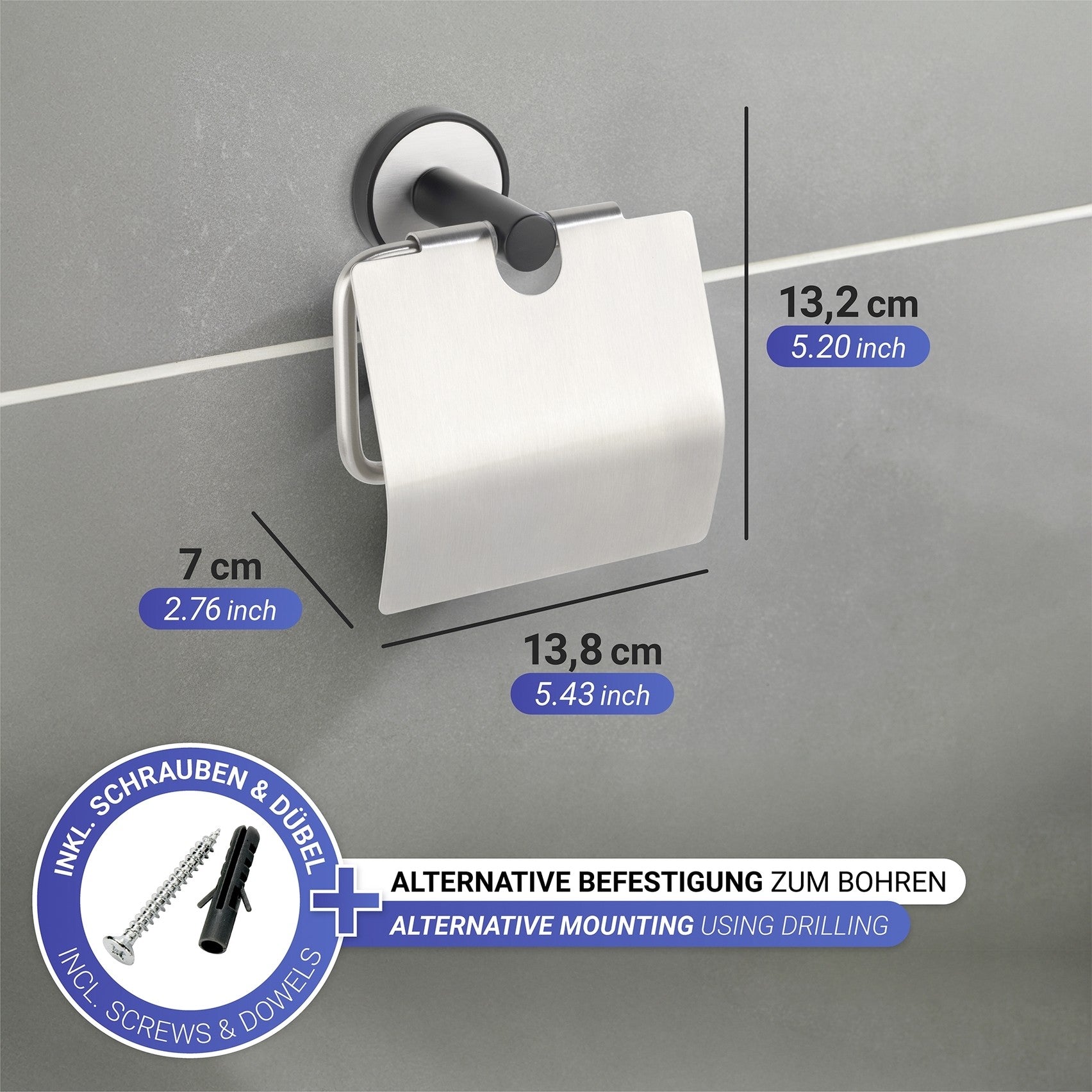 Wenko UV-Loc® Toilettenpapierhalter mit Deckel Mod. Udine, Befestigen ohne Bohren