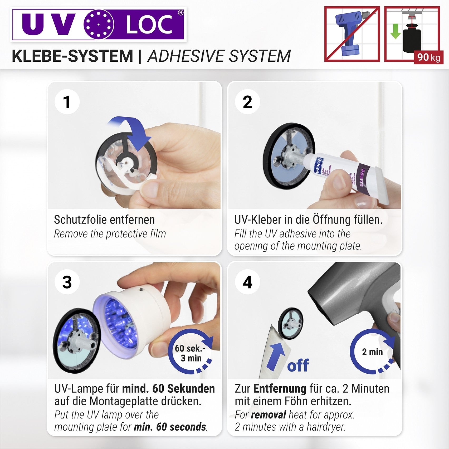 Wenko UV-Loc® Badetuchstange Uno Mod. Isera 60 cm, Befestigen ohne Bohren mit innovativem Klebesystem