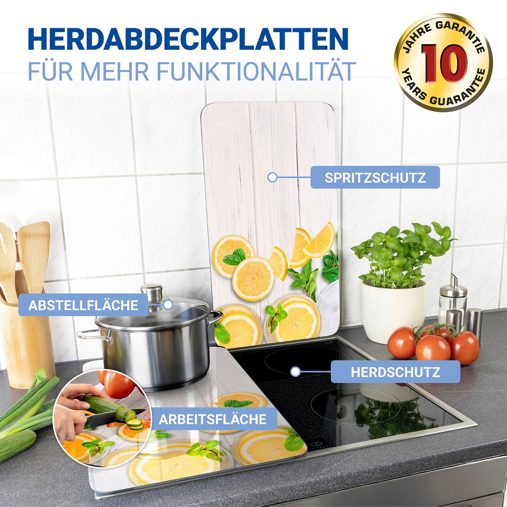Wenko Herdabdeckplatte Universal Mod. Zitronen, 2er Set, für alle Herdarten geeignet