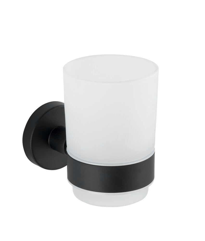 Zahnputzbechermit Halter Uno Mod. Bosio Black matt rostfrei