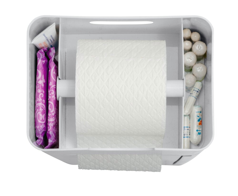 Stand WC-Garnitur Mod. Imon 6 in 1 Weiß matt integrierter Toilettenpapierhalter, WC-Bürstenhalter, Ersatzrollenhalter, Stauraumfächer und Ablage