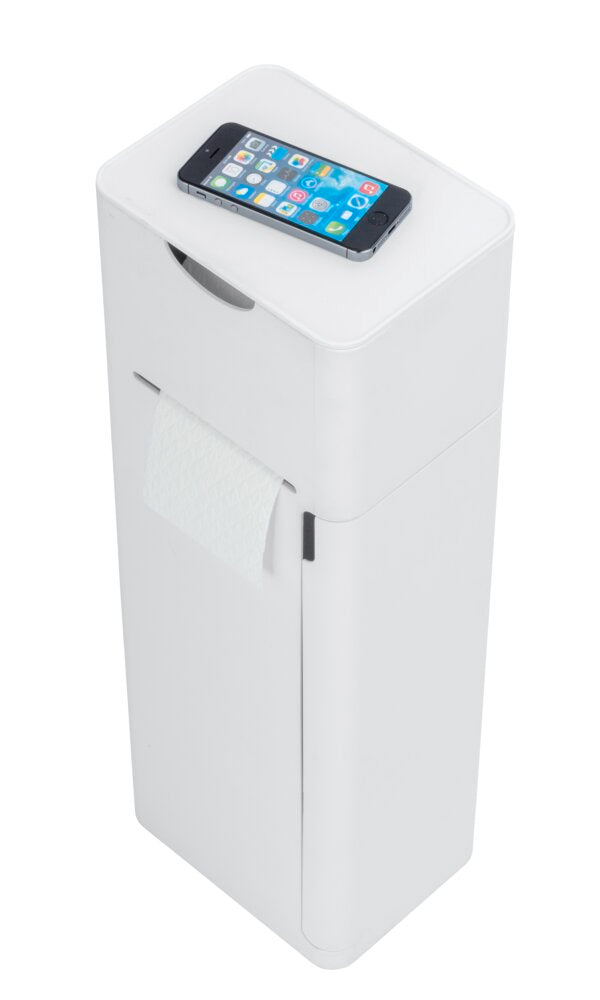 Stand WC-Garnitur Mod. Imon 6 in 1 Weiß matt integrierter Toilettenpapierhalter, WC-Bürstenhalter, Ersatzrollenhalter, Stauraumfächer und Ablage