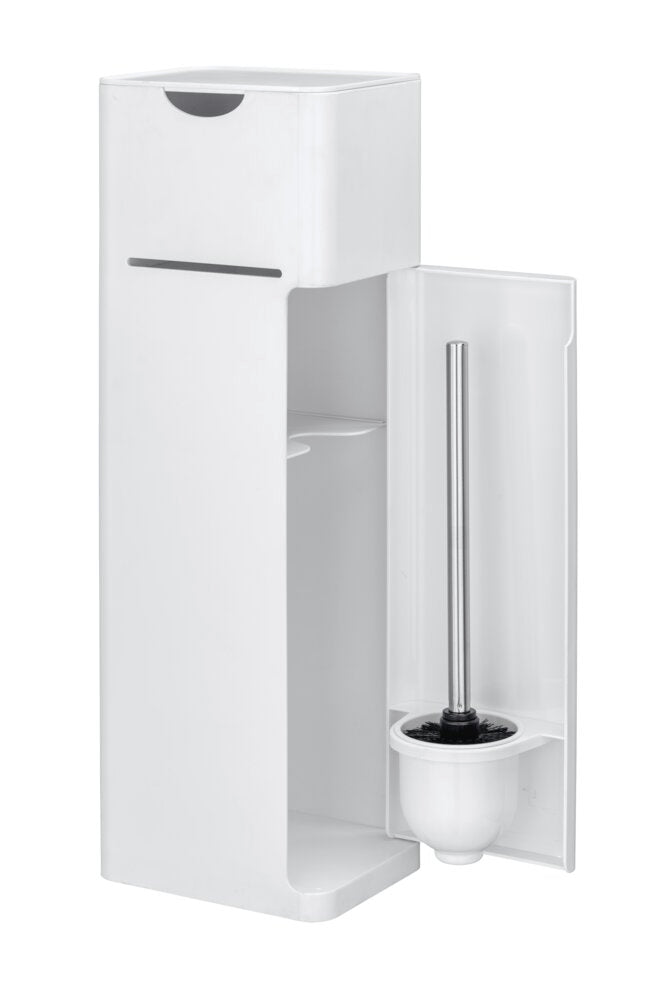 Stand WC-Garnitur Mod. Imon 6 in 1 Weiß matt integrierter Toilettenpapierhalter, WC-Bürstenhalter, Ersatzrollenhalter, Stauraumfächer und Ablage