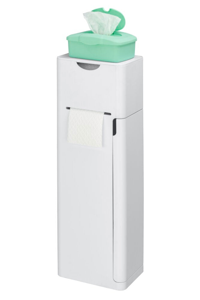 Stand WC-Garnitur Mod. Imon 6 in 1 Weiß matt integrierter Toilettenpapierhalter, WC-Bürstenhalter, Ersatzrollenhalter, Stauraumfächer und Ablage