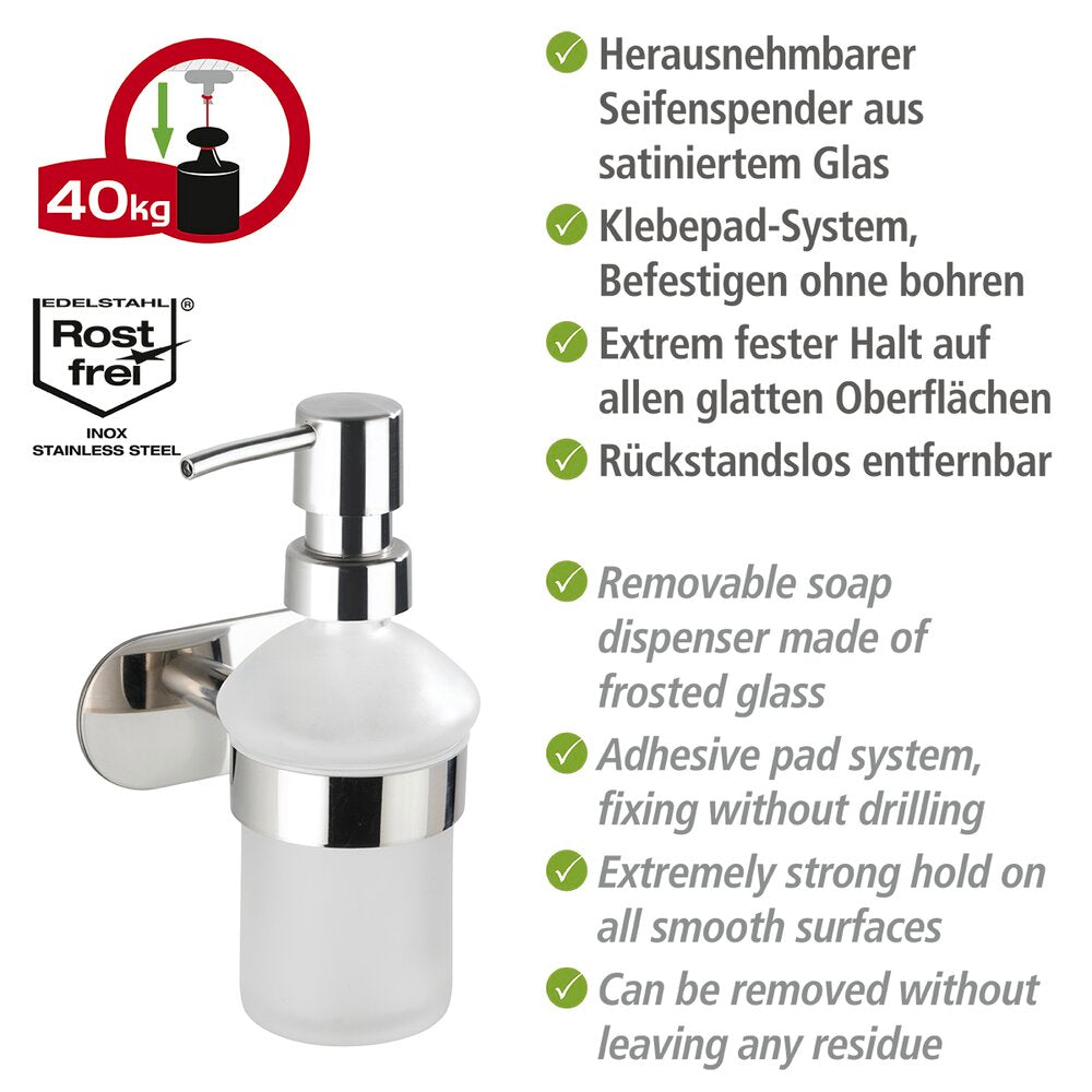 Turbo-Loc® Edelstahl Seifenspender Mod. Orea Shine Flüssigseifen-Spender, Befestigen ohne bohren, ca. 200 ml