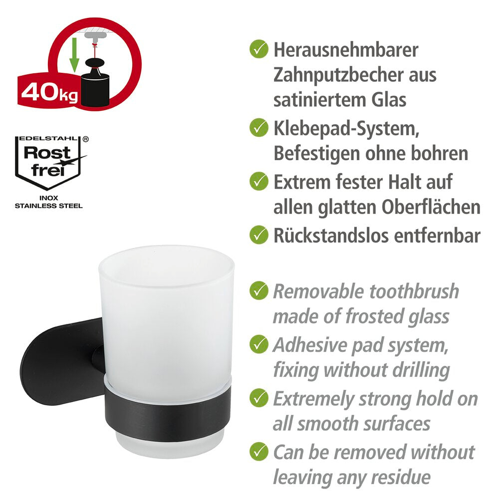 Turbo-Loc® Edelstahl Zahnputzbecherhalter Mod. Orea Uno Black Matt Befestigen ohne bohren