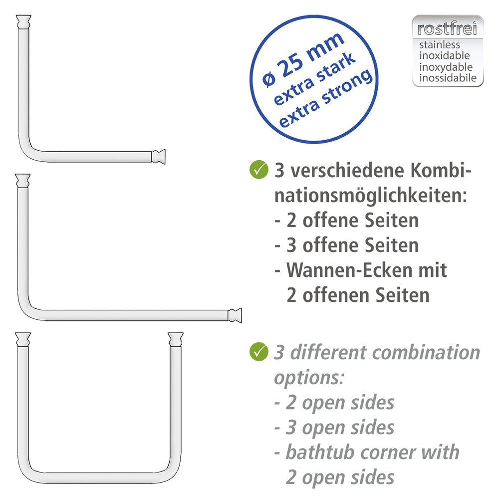 Winkelstange Universal extra stark Chrom variabel, 25 mm
