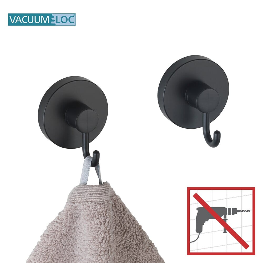Mod. Vacuum-Loc® Haken Schwarz 2er Set Handtuch-Haken, Kleiderhaken, Befestigen ohne bohren