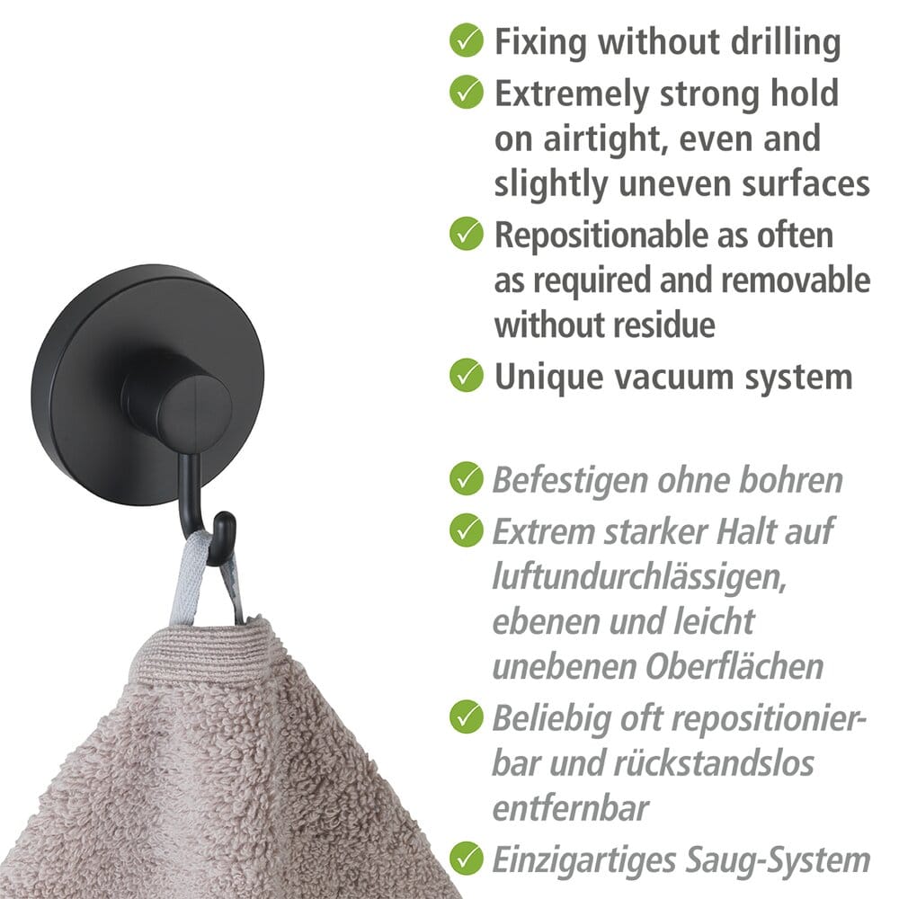 Mod. Vacuum-Loc® Haken Schwarz 2er Set Handtuch-Haken, Kleiderhaken, Befestigen ohne bohren