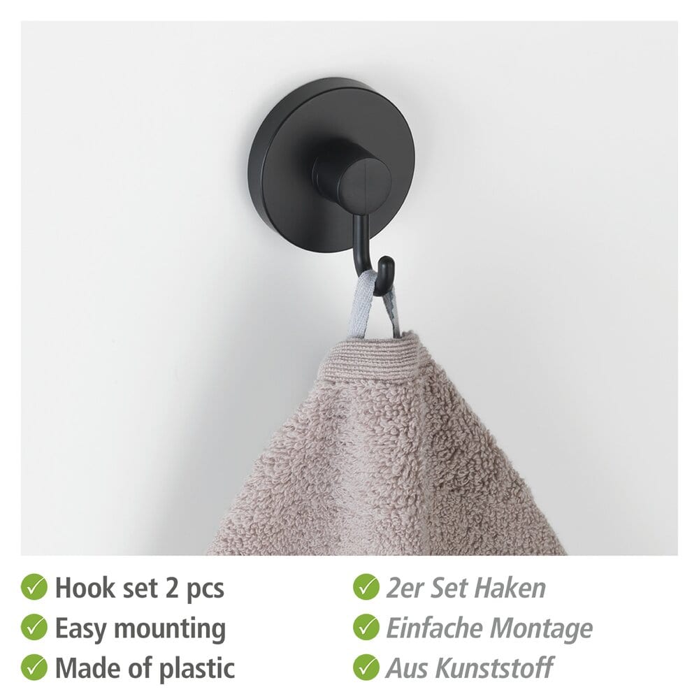 Mod. Vacuum-Loc® Haken Schwarz 2er Set Handtuch-Haken, Kleiderhaken, Befestigen ohne bohren