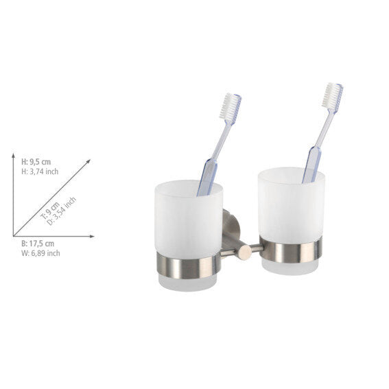 Zahnputzbecher mit Halter Duo Mod. Bosio Edelstahl rostfrei