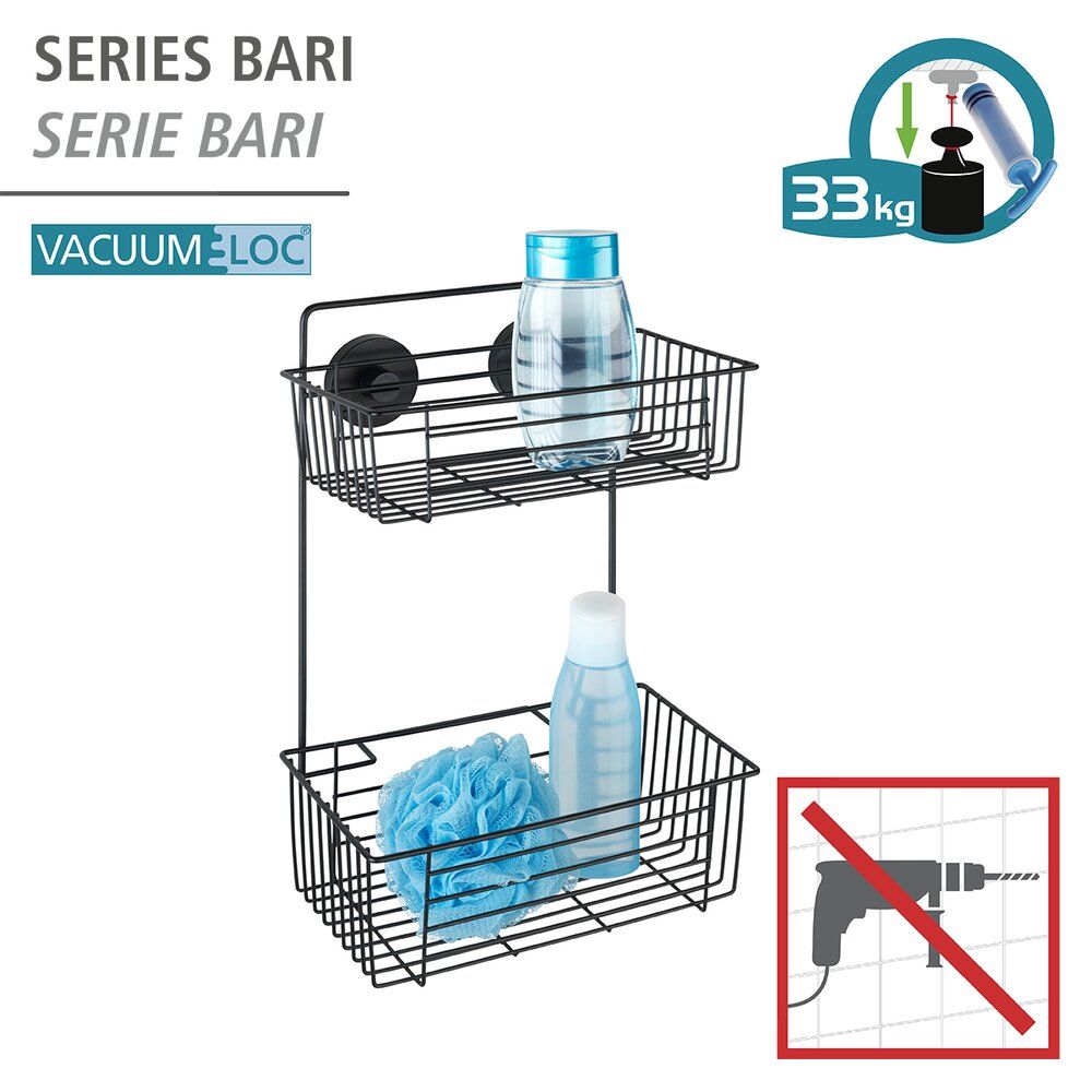 Wenko Bari Wandregal Vacuum-Loc Schwarz Duschregal Badregal Ohne Bohren