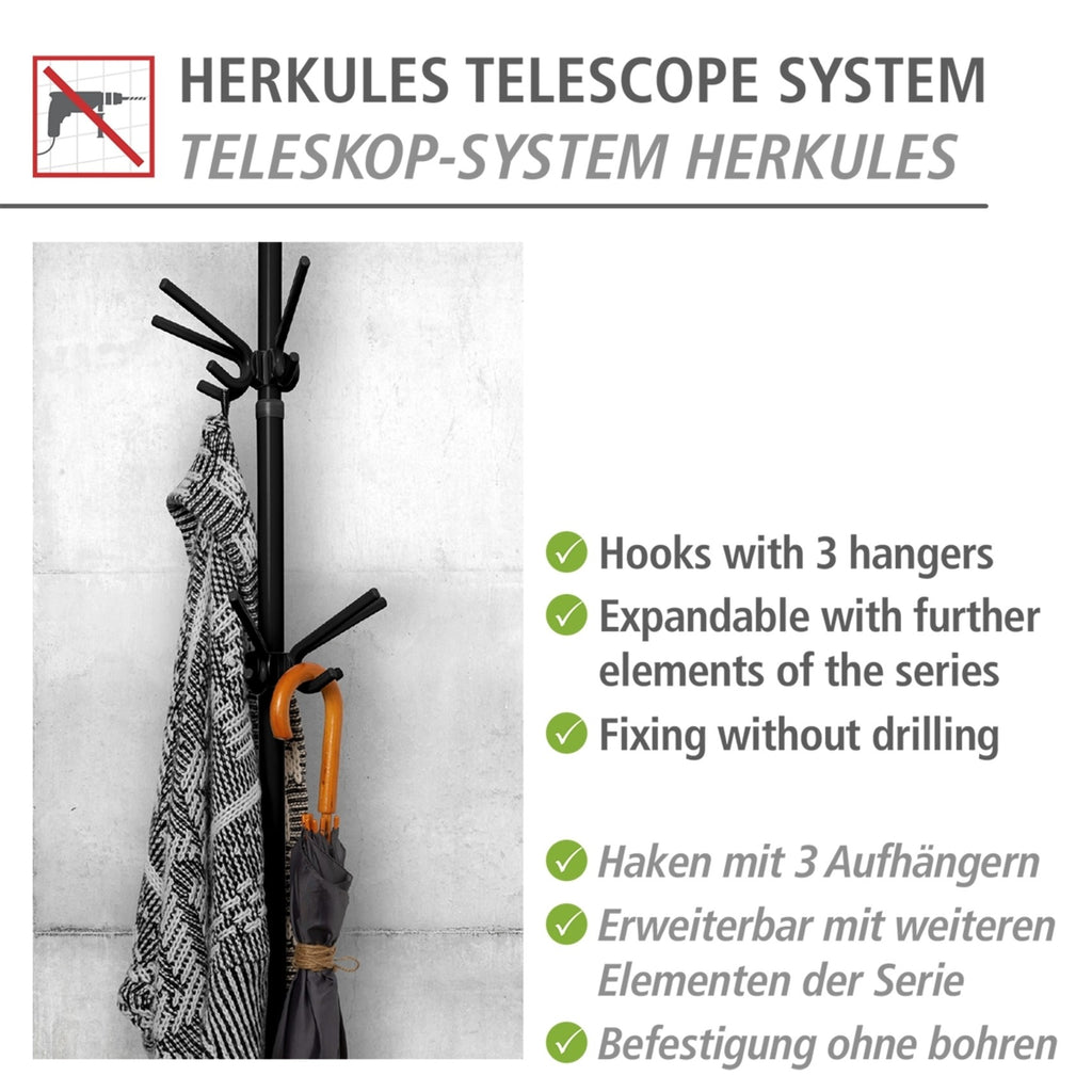 Wenko Dreierhaken Mod. Herkules Schwarz, 2er Set, Haken mit je 3 Aufhängern