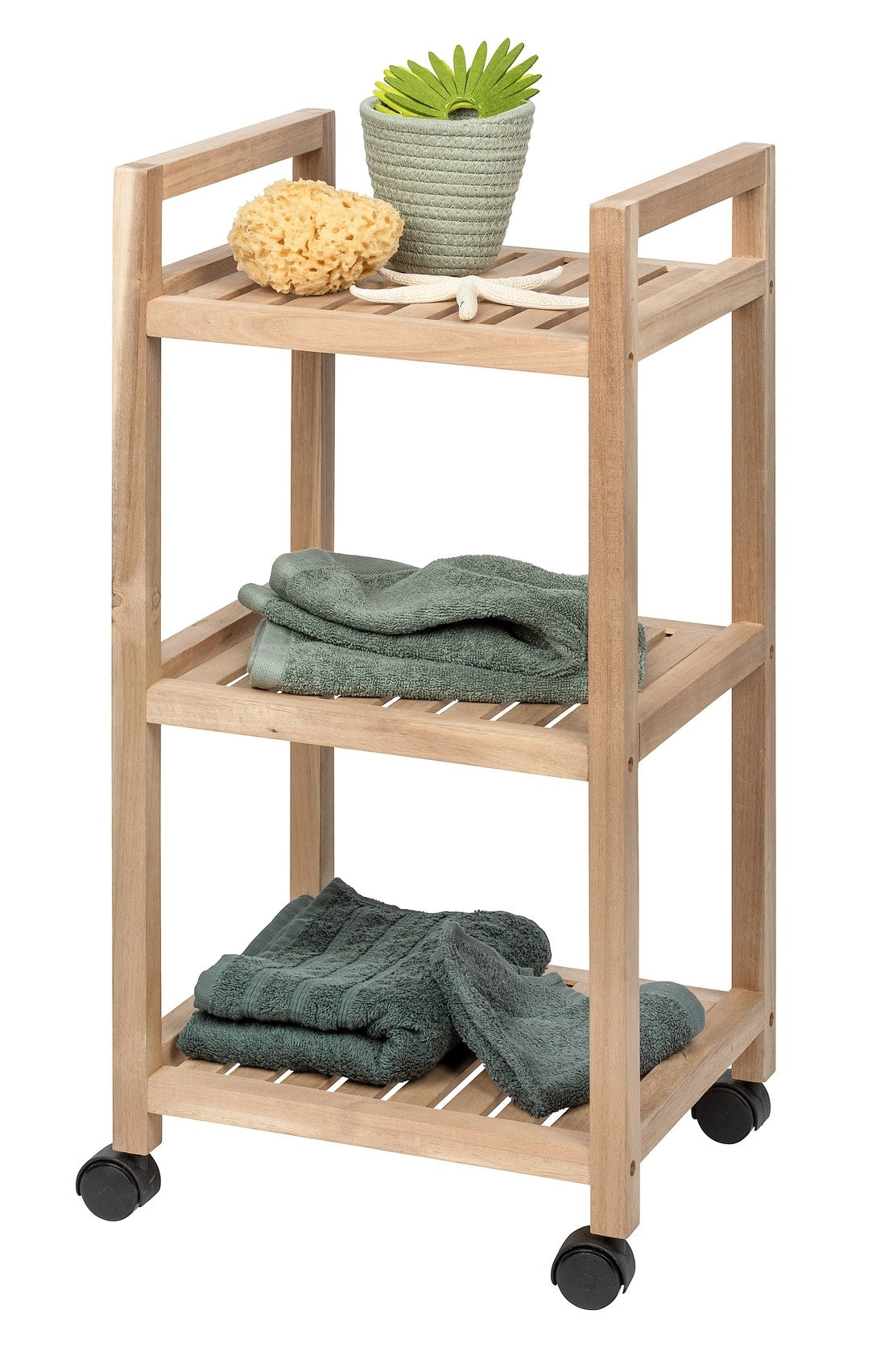 Wenko Rollregal 3 Etagen Acina, Rollwagen, Küchen-Regal, Badezimmer-Regal auf Rollen FSC® zertifiziert