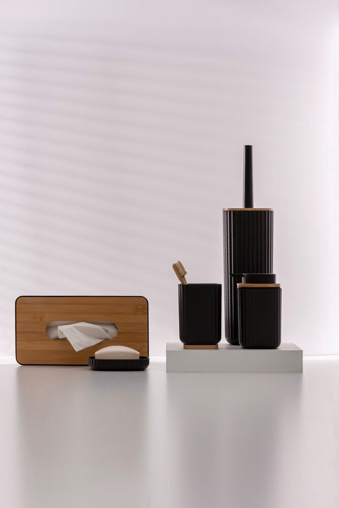 Kosmetiktuchbox Mod. Rotello Schwarz Deckel aus Bambus
