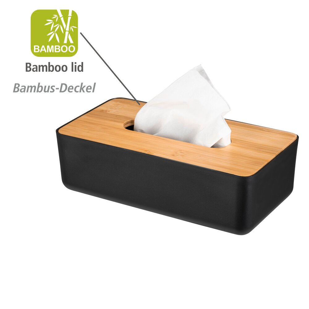 Kosmetiktuchbox Mod. Rotello Schwarz Deckel aus Bambus