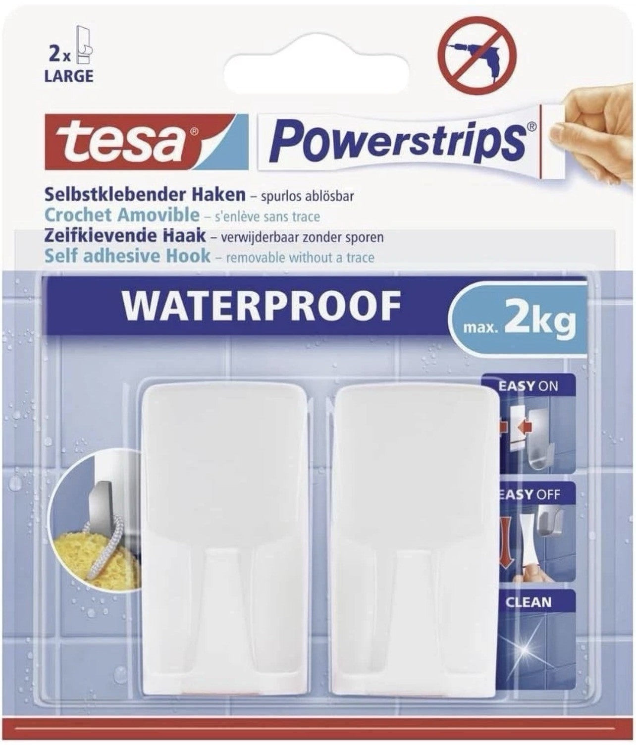 Tesa Powerstrips Haken Waterproof Wave Dusche Bad 2 Stück - bis 2 kg