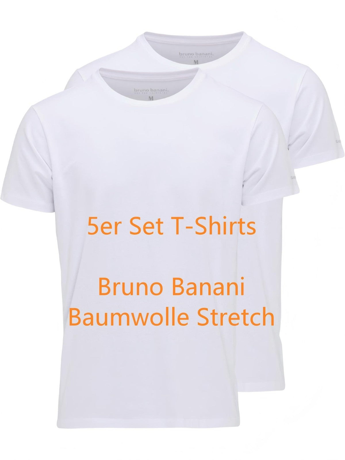 Bruno Banani Herren T-Shirt 5er Baumwolle Stretch Rundhals Modern Fit / Gr. M