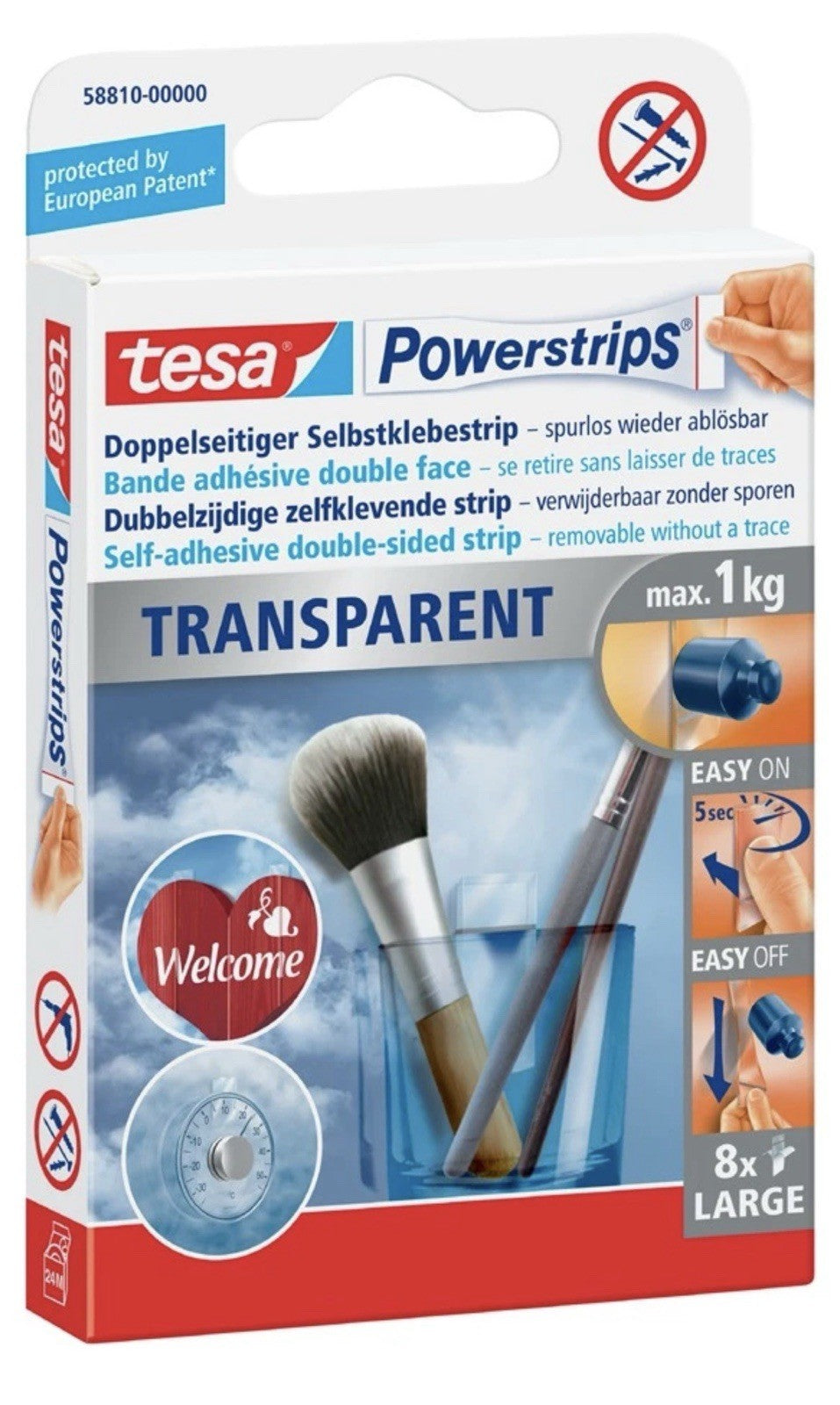 Tesa 58810 Powerstrips Transparent 8 St. max 1 Kg Doppelseitiger Selbsklebestrip