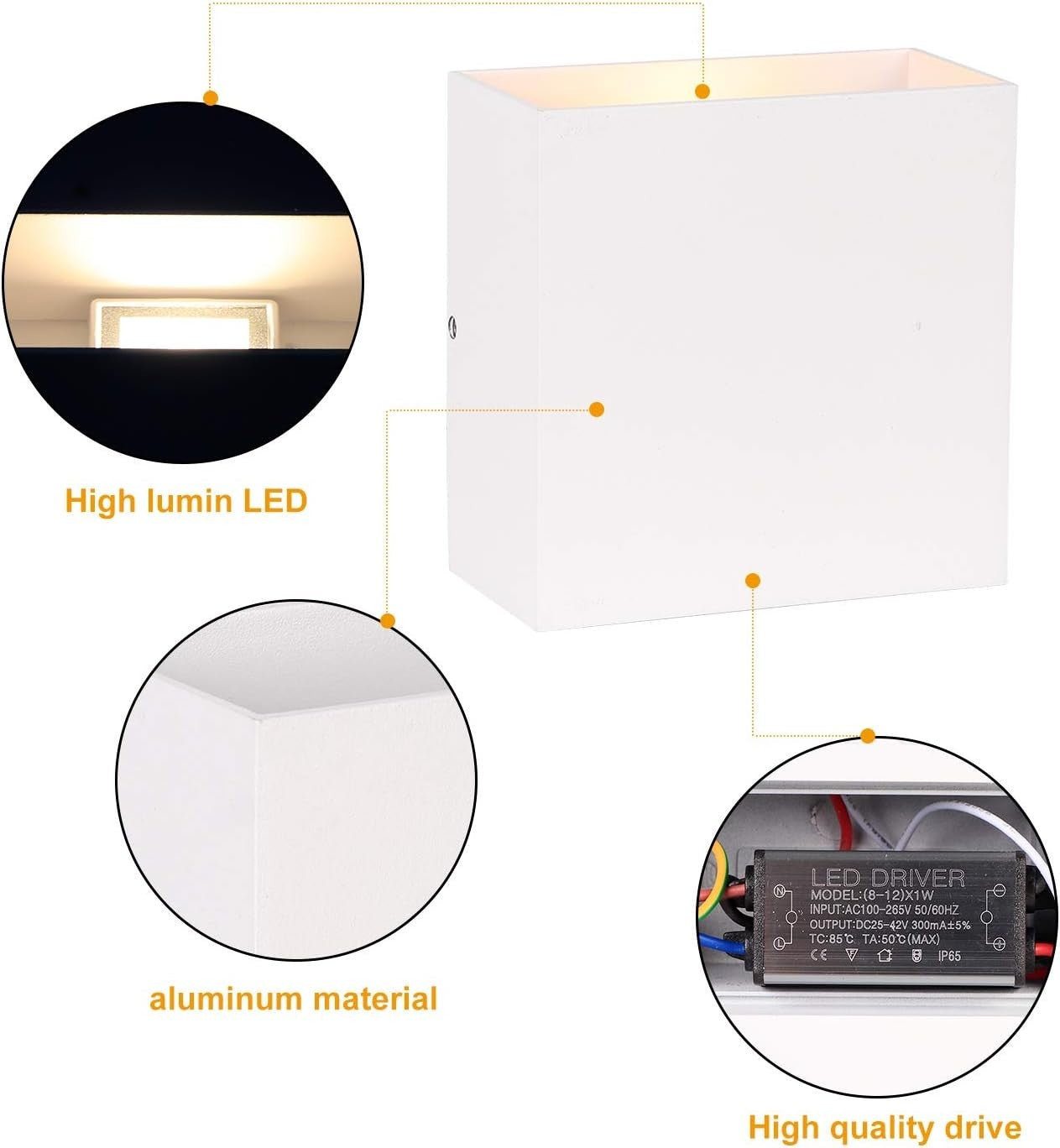 SOBROVO LED Wall Light / Wandleuchten 2er Pack 12W Wandlampe Außen/Innen IP65