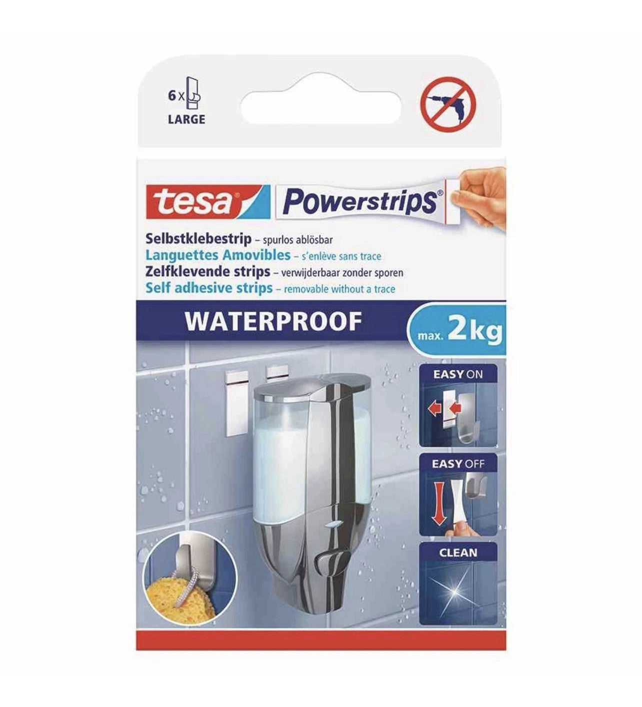 tesa Powerstrips Waterproof Strips, Selbstklebestrip, 6 Stück/bis Max. 2kg