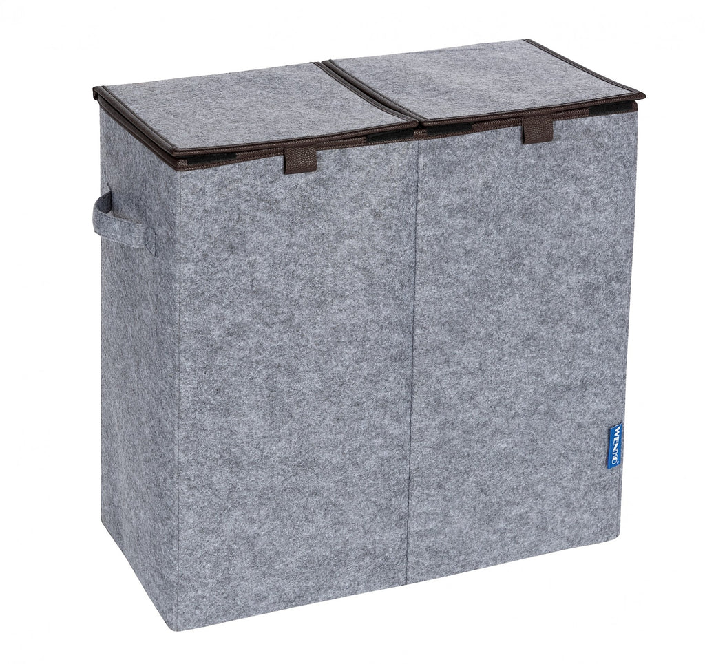 Wenko Wäschesammler Filz Duo Grau/Braun, Wäschekorb, 2 Kammern, 82 l