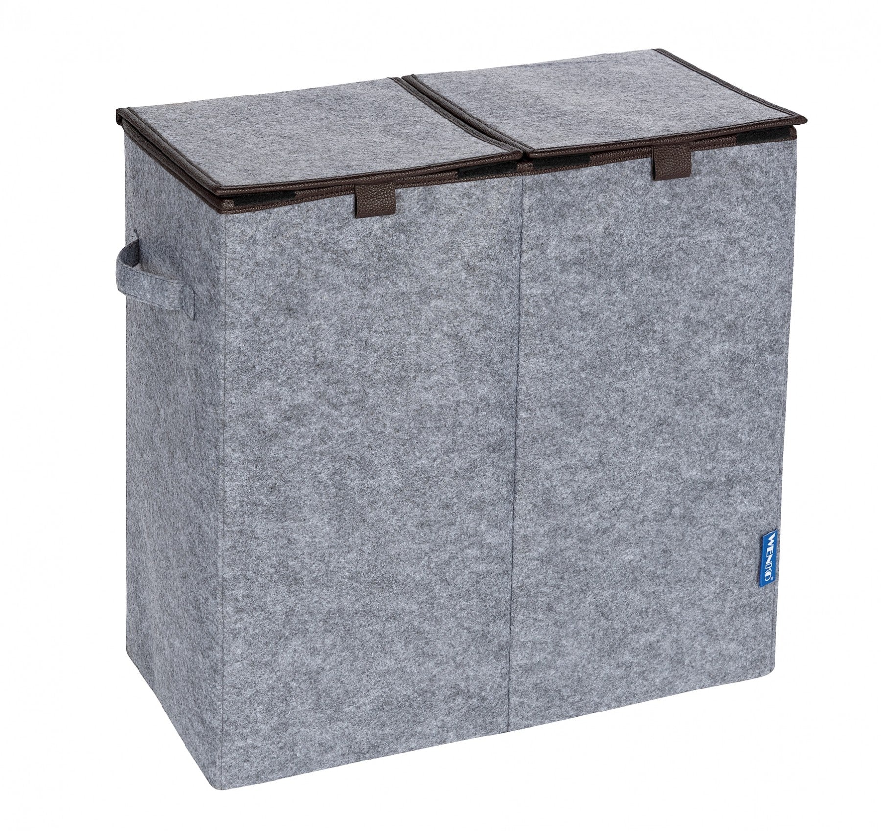 Wenko Wäschesammler Filz Duo Grau/Braun, Wäschekorb, 2 Kammern, 82 l