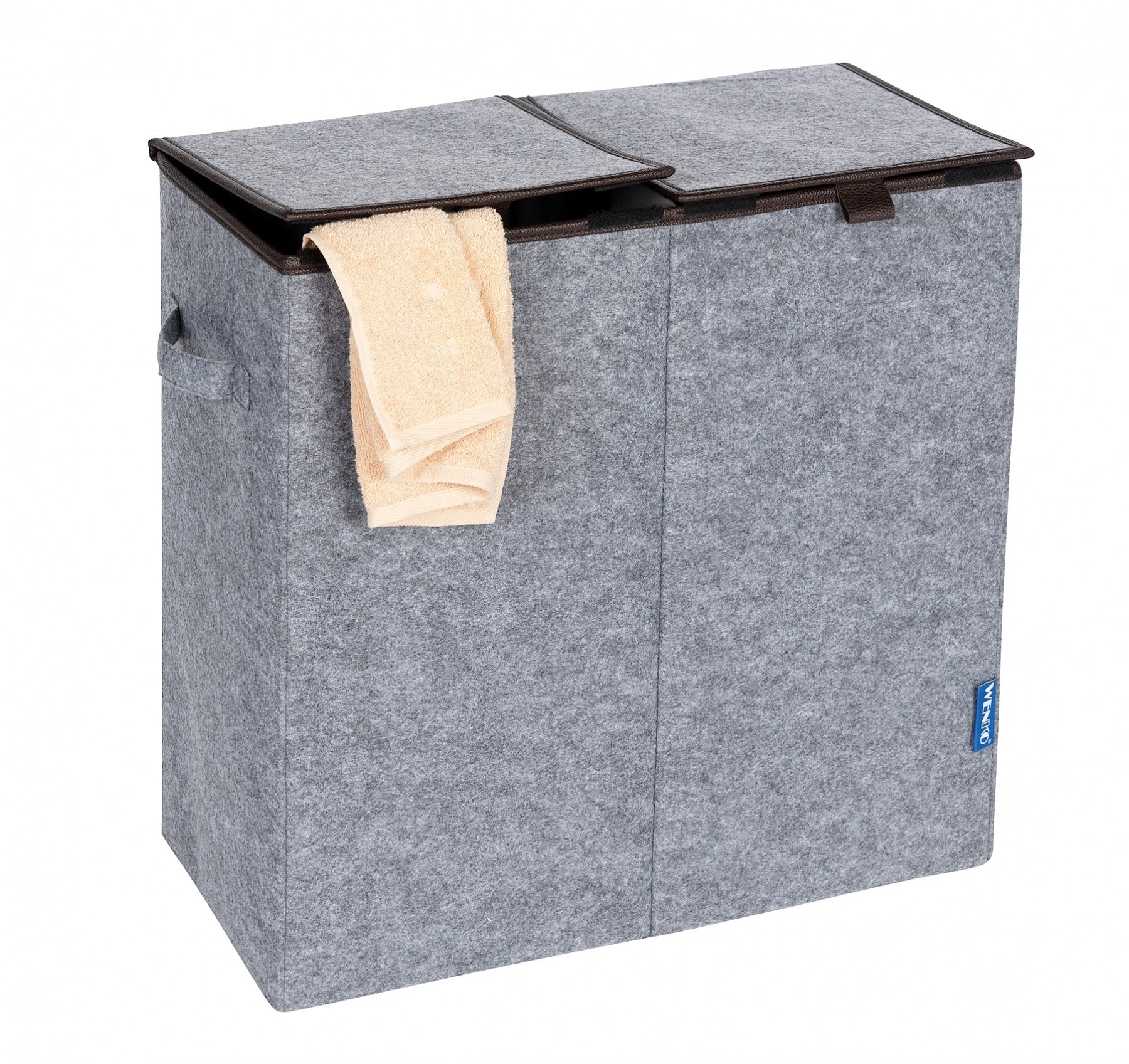 Wenko Wäschesammler Filz Duo Grau/Braun, Wäschekorb, 2 Kammern, 82 l