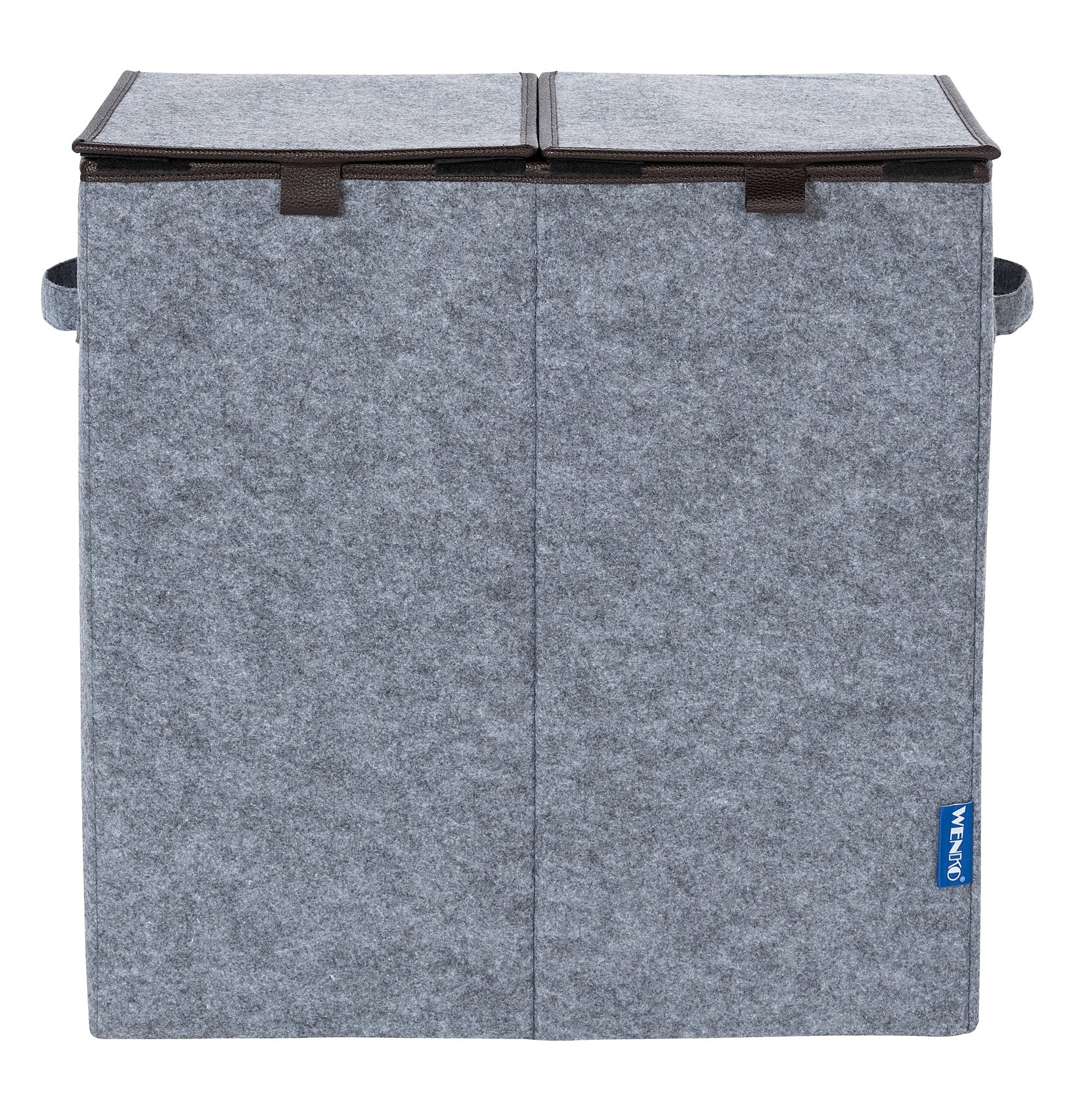 Wenko Wäschesammler Filz Duo Grau/Braun, Wäschekorb, 2 Kammern, 82 l