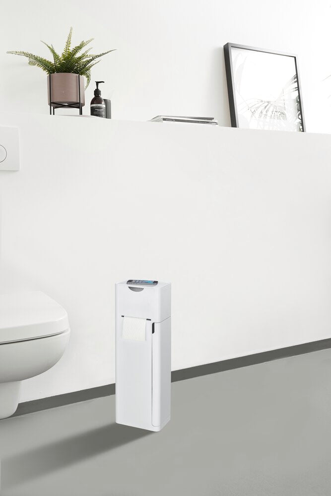 Stand WC-Garnitur Mod. Imon 6 in 1 Weiß matt integrierter Toilettenpapierhalter, WC-Bürstenhalter, Ersatzrollenhalter, Stauraumfächer und Ablage
